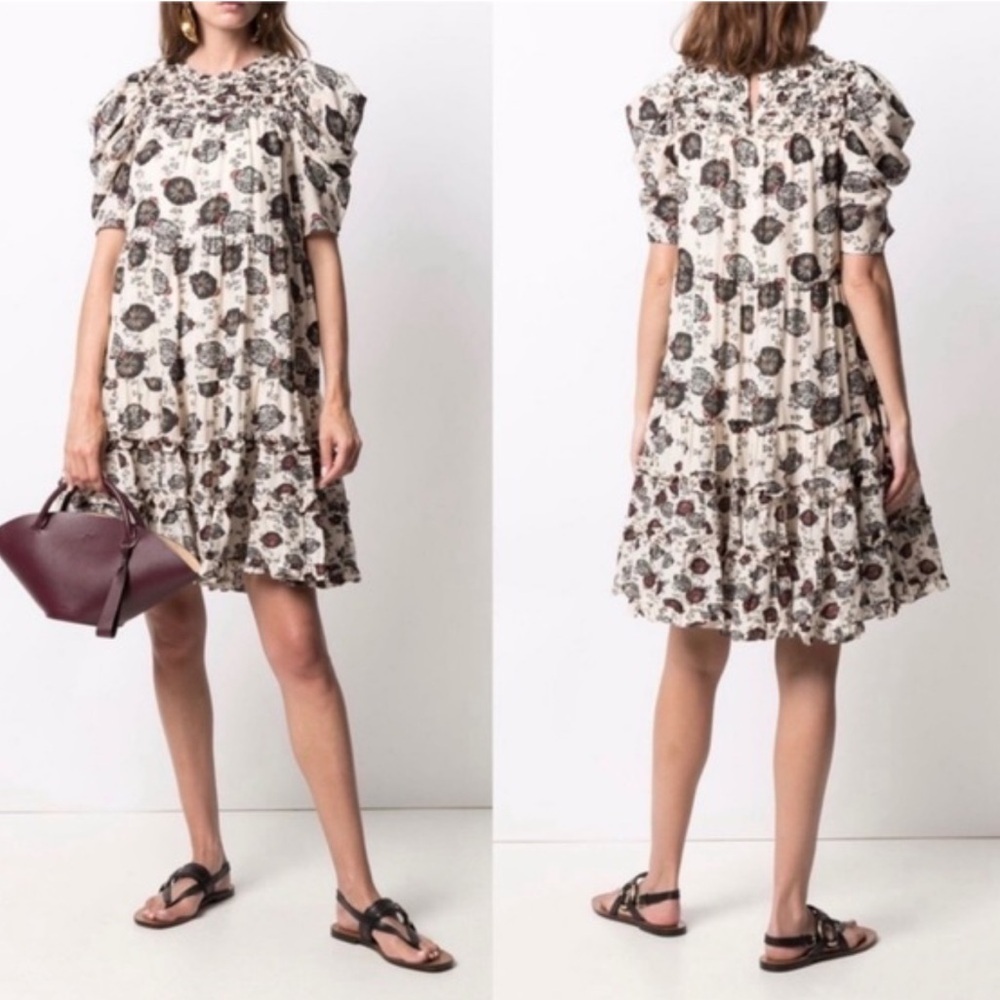 Ulla Johnson Cassian Ruffle Mini Dress Gardenia Floral Sz 4 Tiered Cottagecore